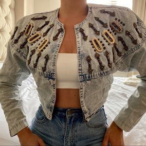 Vintage Acid Wash Puff Sleeve Denim Bolero Jacket
